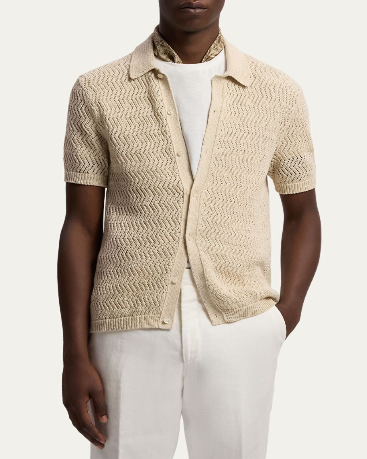 Ralph Lauren Purple Label Textured Cotton Short-Sleeve Cardigan | Thumbnail 4