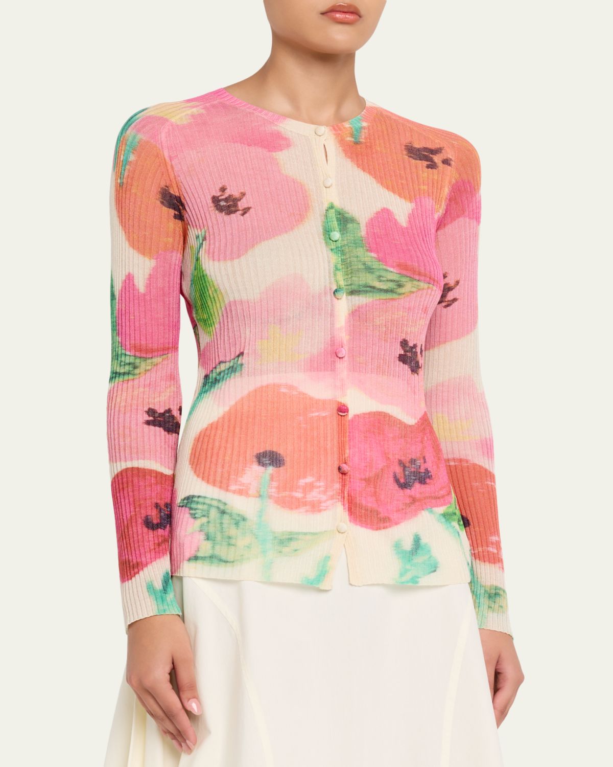 Lafayette 148 New York Floral-Print Rib Knit Cardigan | Thumbnail 4