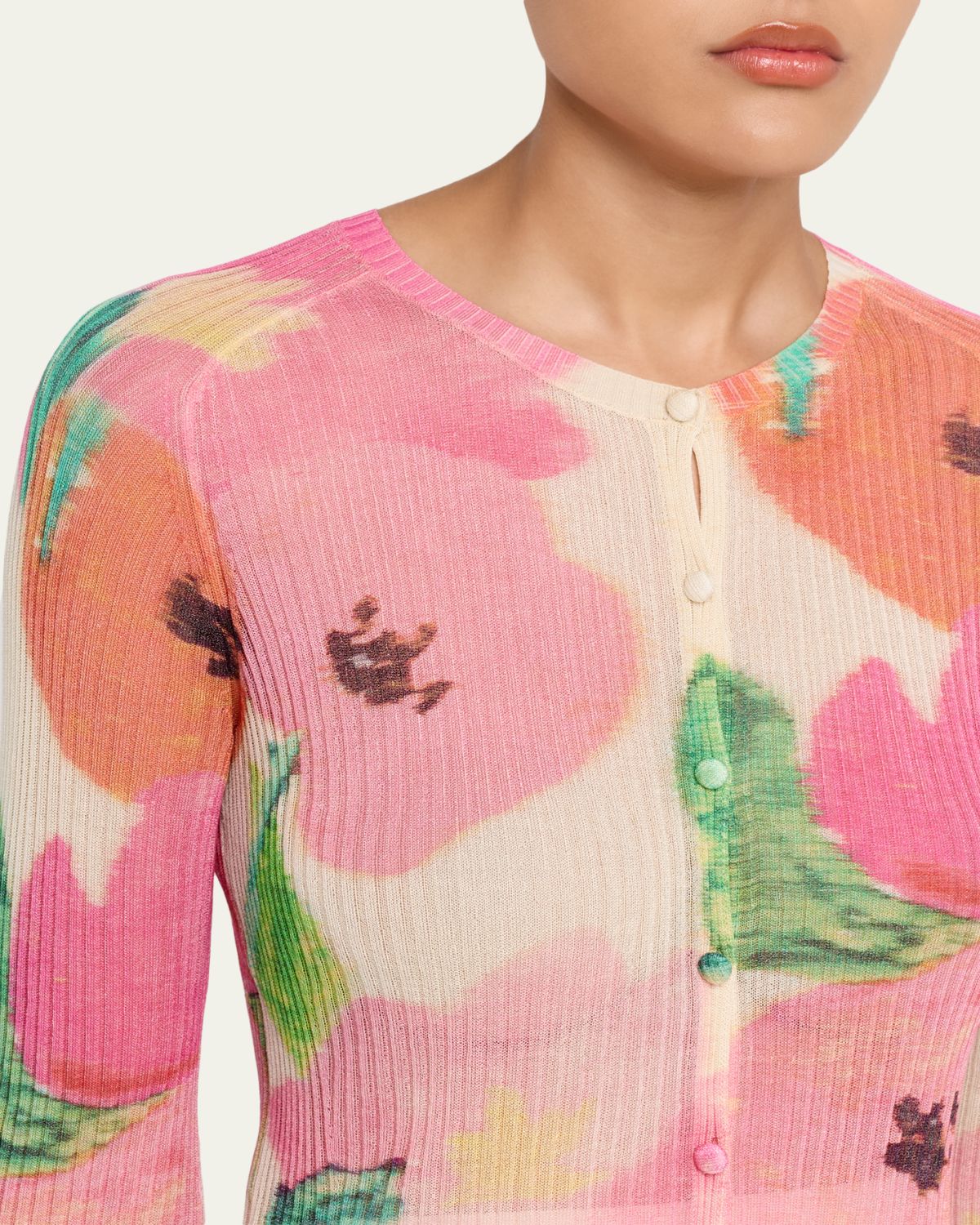 Lafayette 148 New York Floral-Print Rib Knit Cardigan | Thumbnail 5
