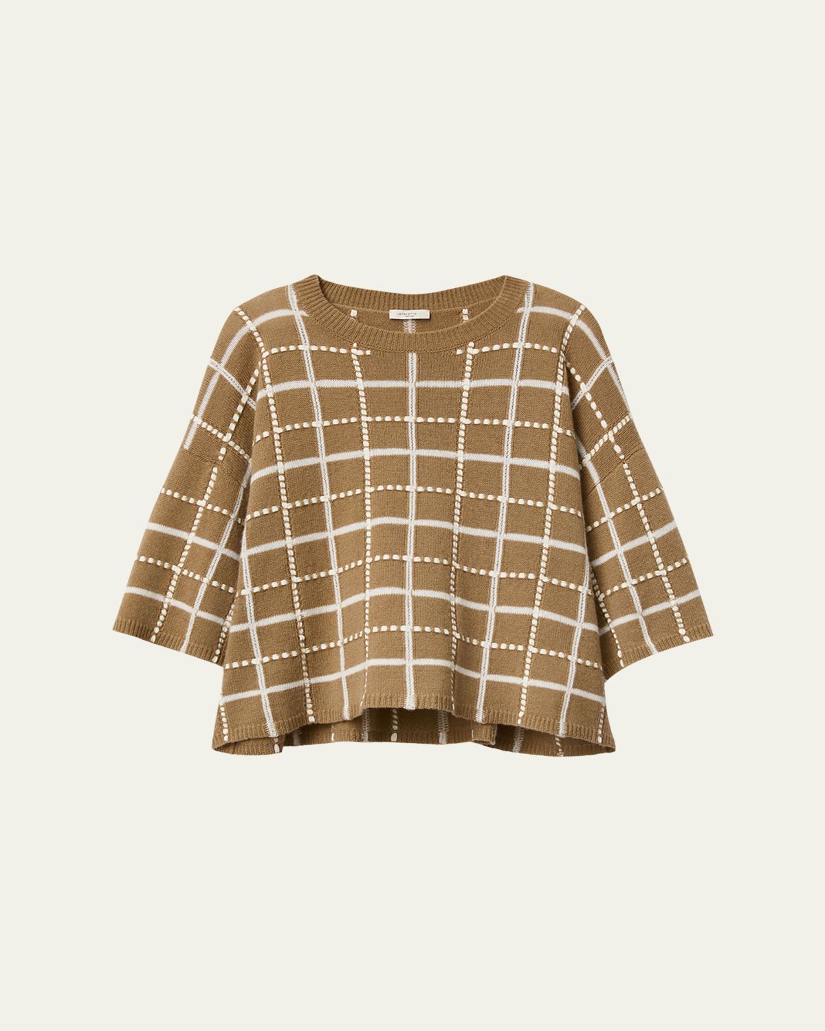 Lafayette 148 New York Oversized Cashmere-Linen Grid Sweater