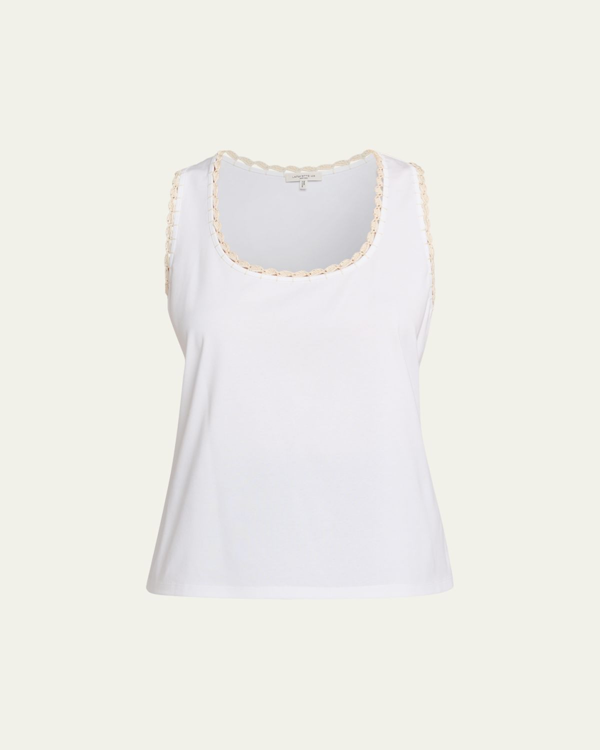 Lafayette 148 New York Crochet-Trim Cotton Rib Tank Top
