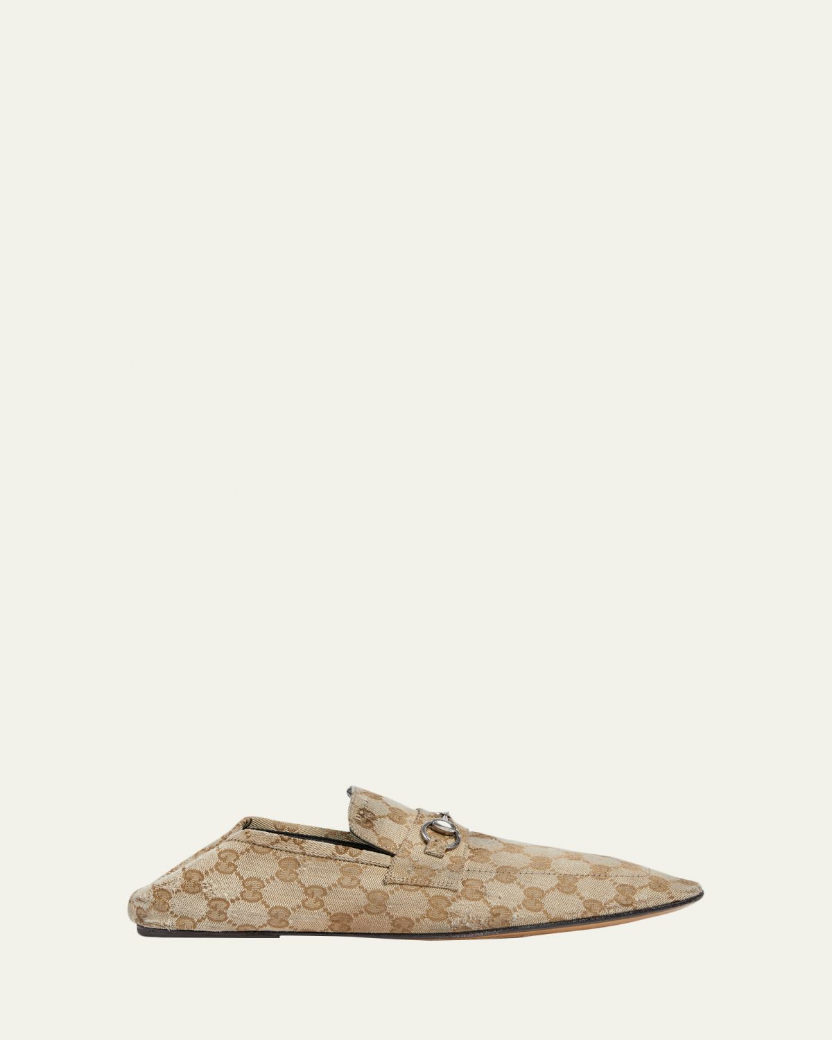 Gucci Men's Aged-Effect Canvas Bit Loafers with Foldable Heel