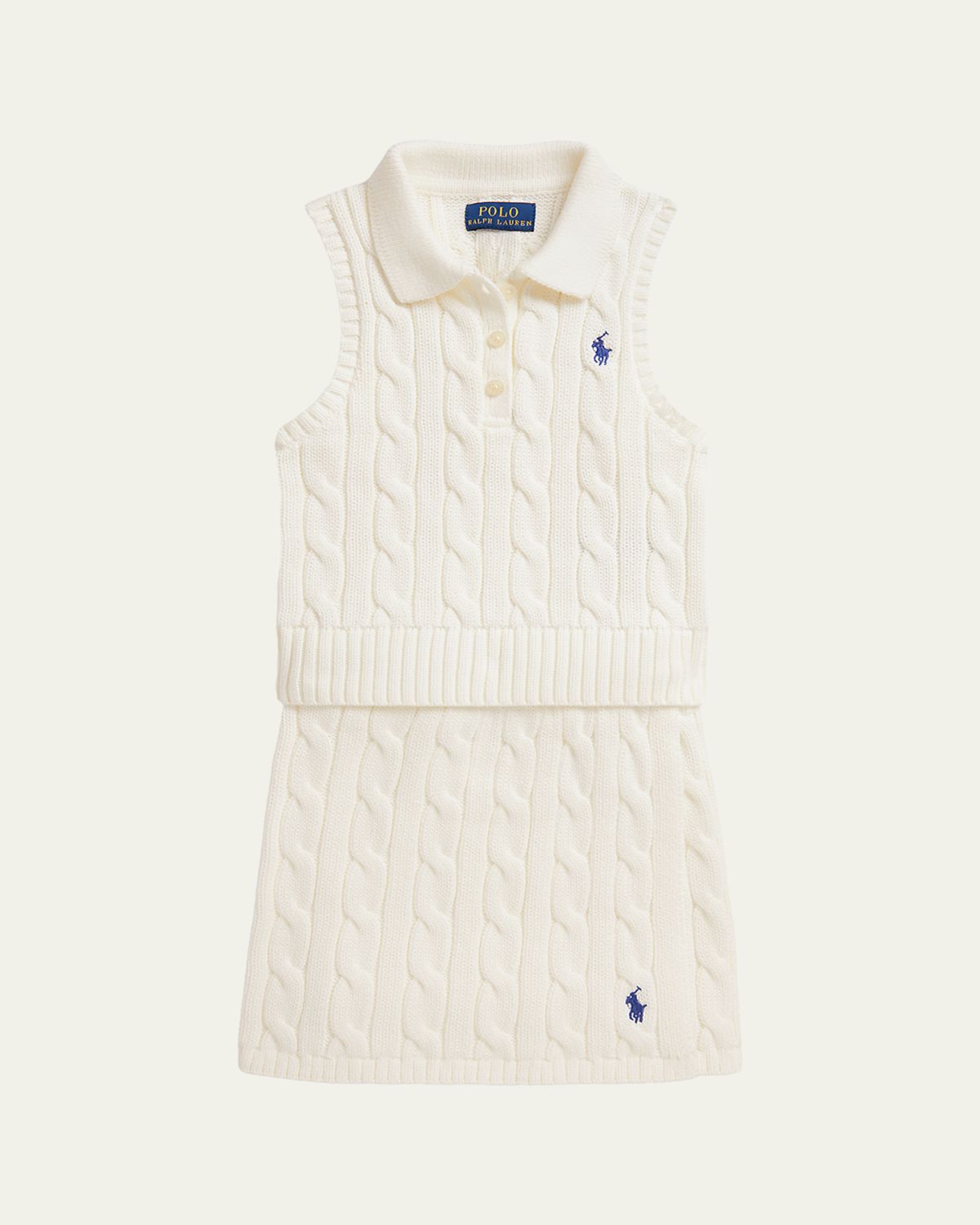 Ralph Lauren Girl's Cotton Polo Sweater & Faux-Wrap Skirt Set, Size 2-X