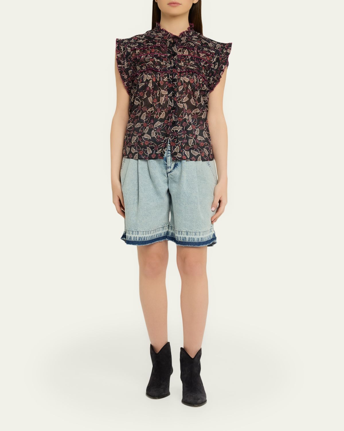 Etoile Isabel Marant Dersia Floral Ruffled Cotton Button-Front Top | Thumbnail 2 Etoile Isabel Marant Dersia Floral Ruffled Cotton Button-Front Top | Thumbnail 2
