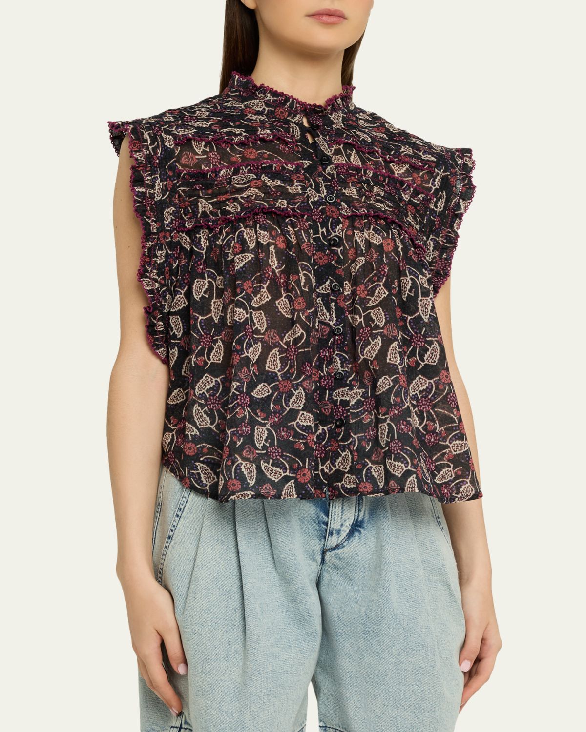 Etoile Isabel Marant Dersia Floral Ruffled Cotton Button-Front Top | Thumbnail 4 Etoile Isabel Marant Dersia Floral Ruffled Cotton Button-Front Top | Thumbnail 4