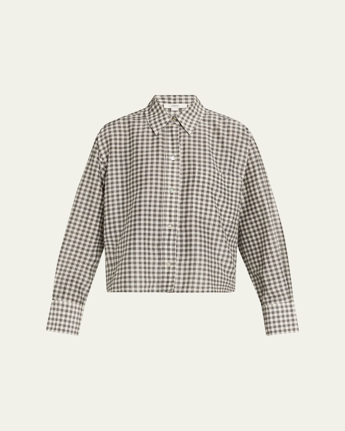 Vince Long-Sleeve Cropped Cotton-Silk Gingham Shirt | Thumbnail 6 Vince Long-Sleeve Cropped Cotton-Silk Gingham Shirt | Thumbnail 6
