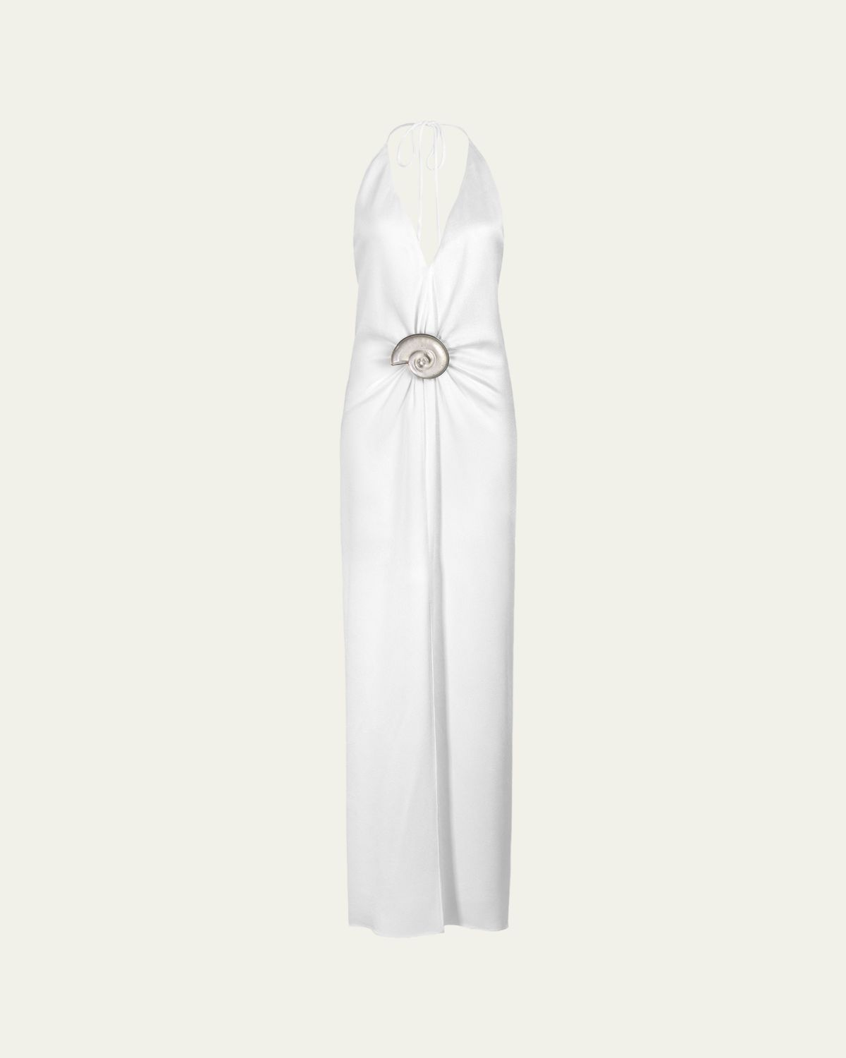 Silvia Tcherassi Rowan Gathered Satin Plunging Halter Maxi Dress