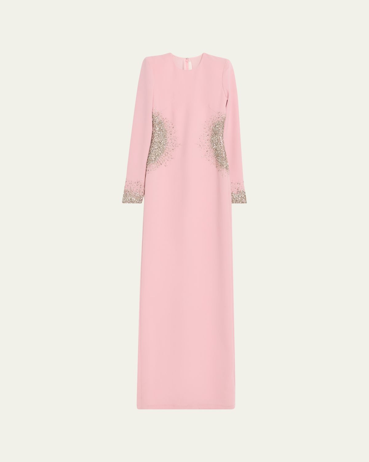 Naeem Khan Crystal Crepe Long-Sleeve Strong-Shoulder Gown