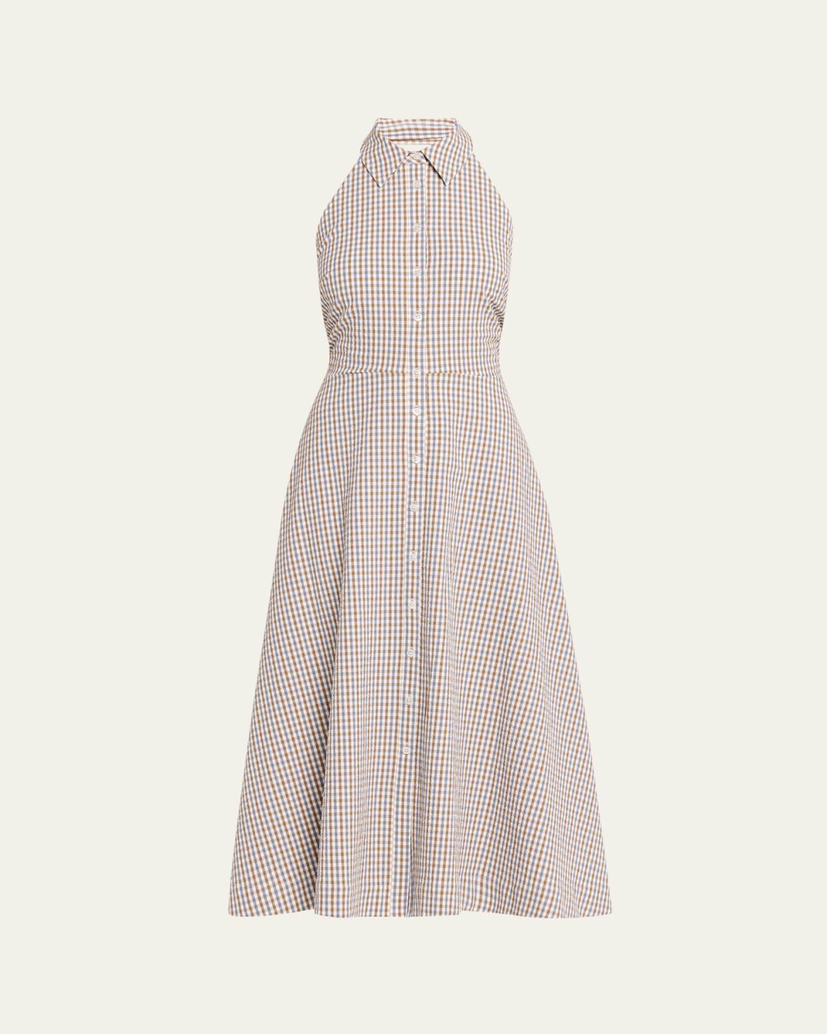 Veronica Beard Mackey Gingham Halter Midi Dress