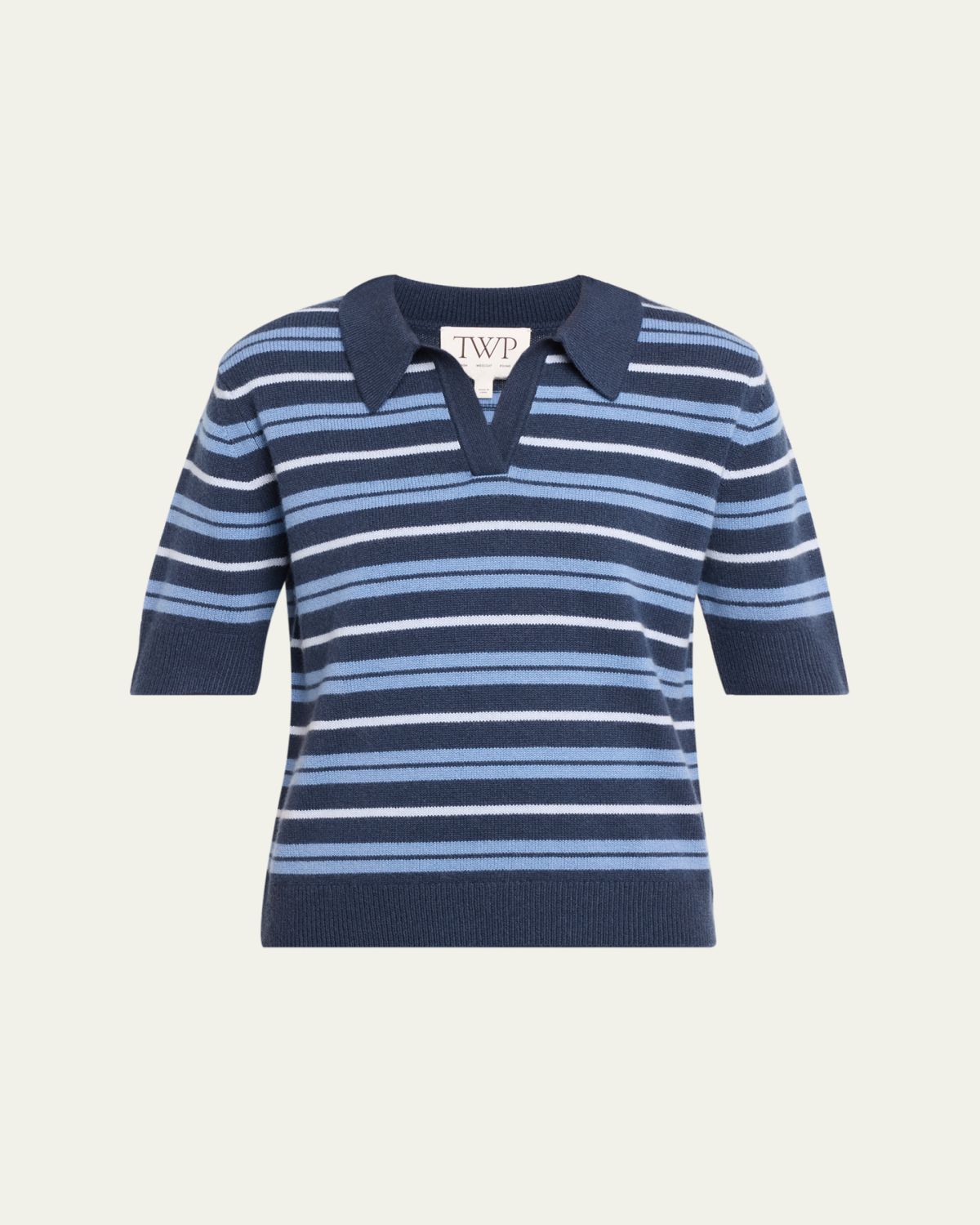 TWP Slightly Oversized Striped Cashmere Polo