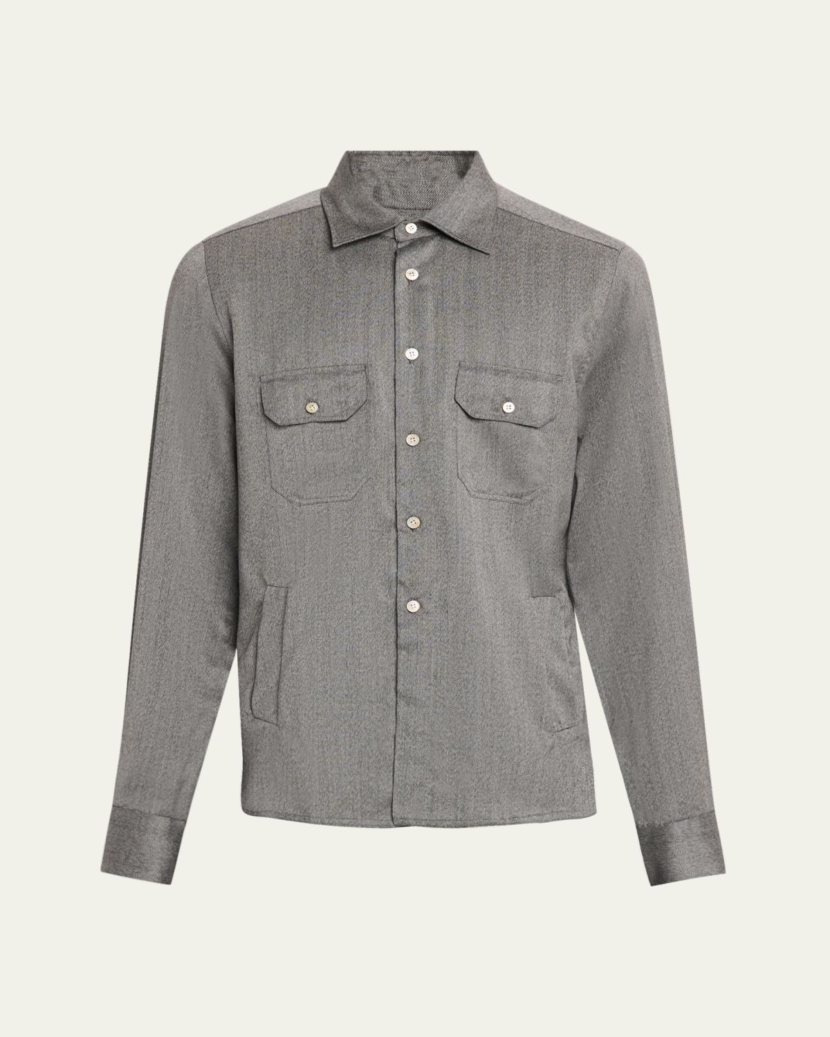 Kiton Men's Cashmere Herringbone Flap-Pocket Overshirt