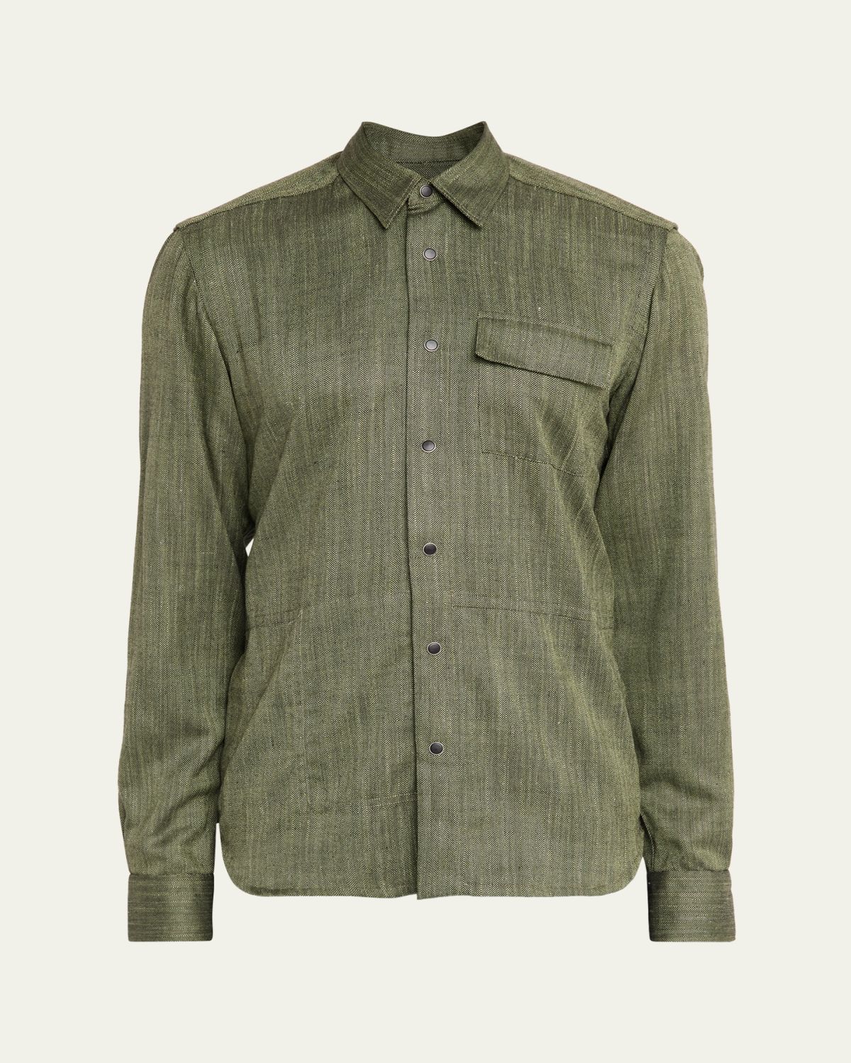 Kiton Men's Herringbone Cashmere and Wool Snap-Front Overshirt