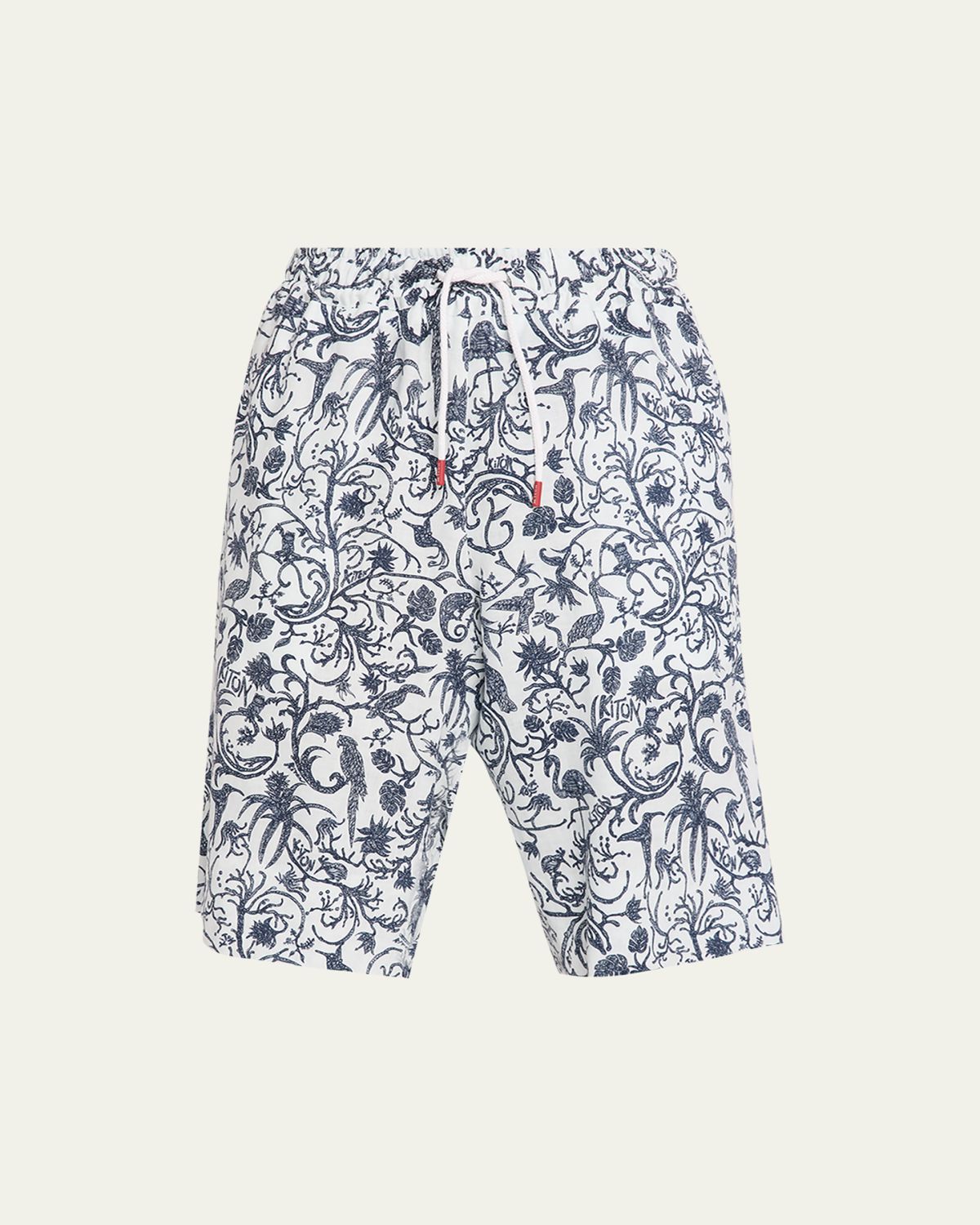 Kiton Men 's Printed Linen Drawstring Shorts