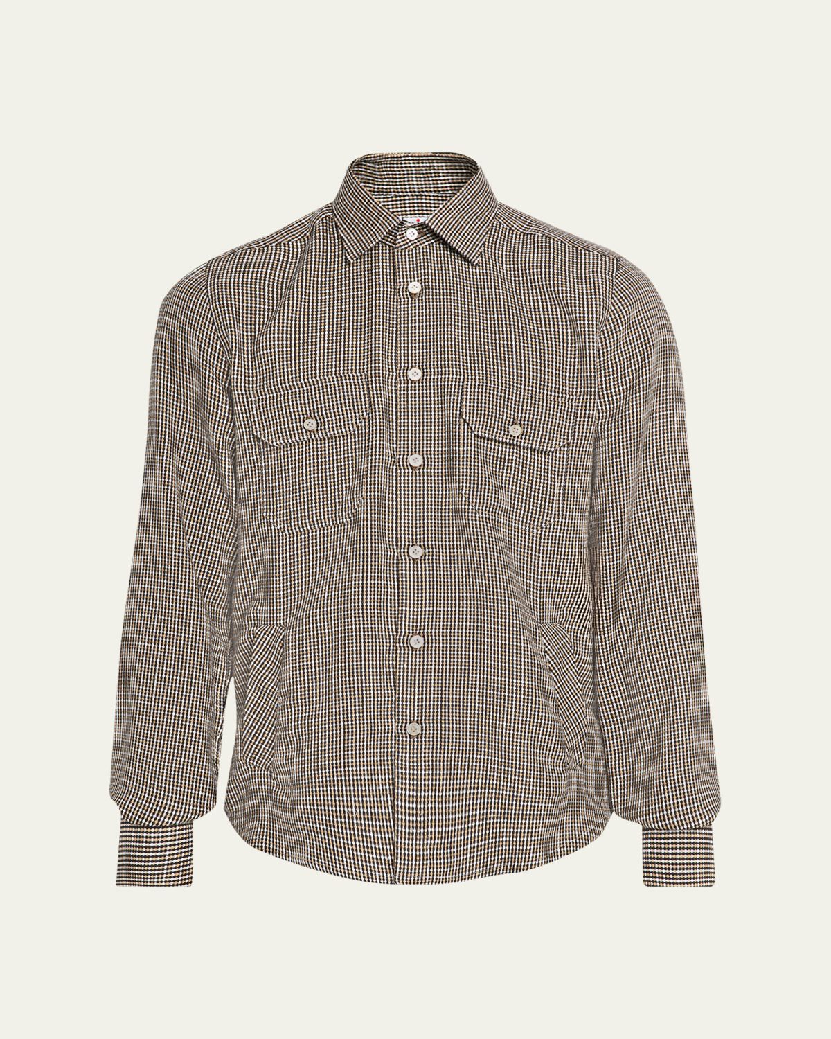 Kiton Men's Cashmere and Wool Check Overshirt