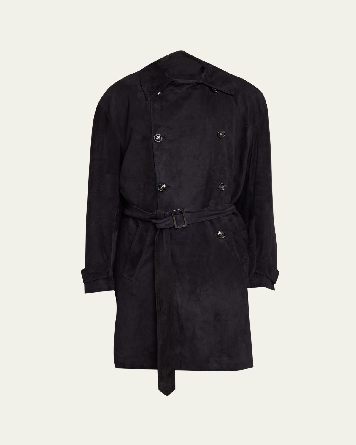 Kiton Men's Suede Double-Breasted Trench Coat