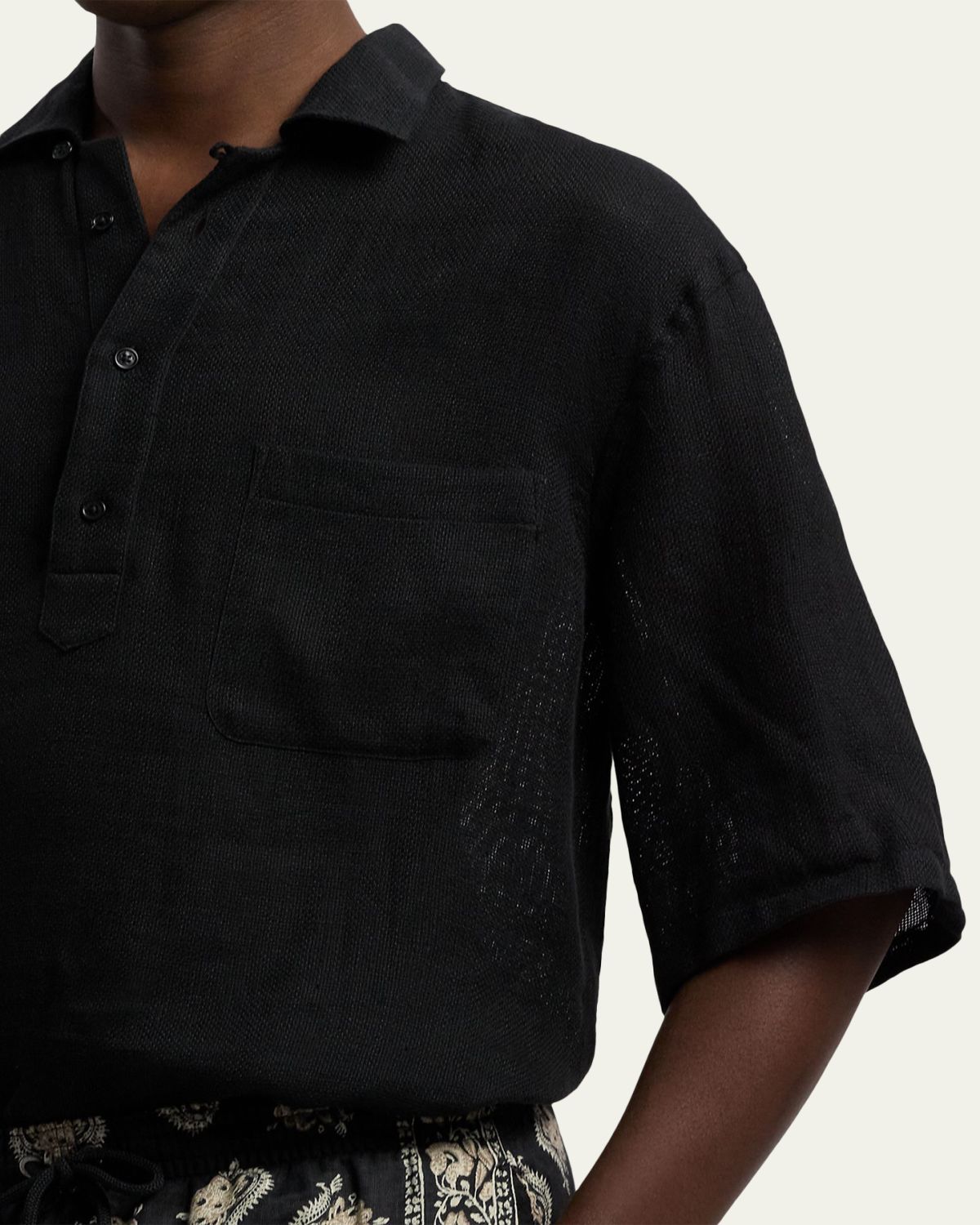 Ralph Lauren Purple Label Men's Linen and Silk Relaxed Basketweave Polo Shirt | Thumbnail 5 Ralph Lauren Purple Label Men's Linen and Silk Relaxed Basketweave Polo Shirt | Thumbnail 5