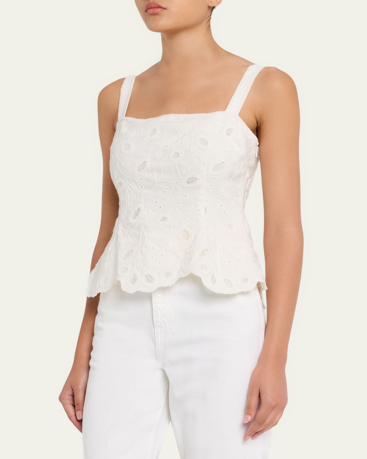 SIMKHAI McKenna Embroidered Peplum-Hem Top | Thumbnail 4