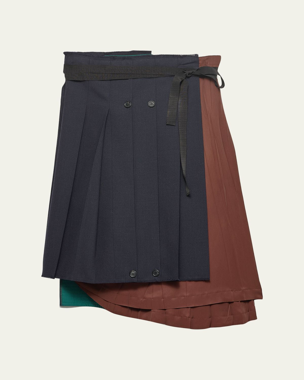 Prada Pleated Wool Patchwork Midi Skirt