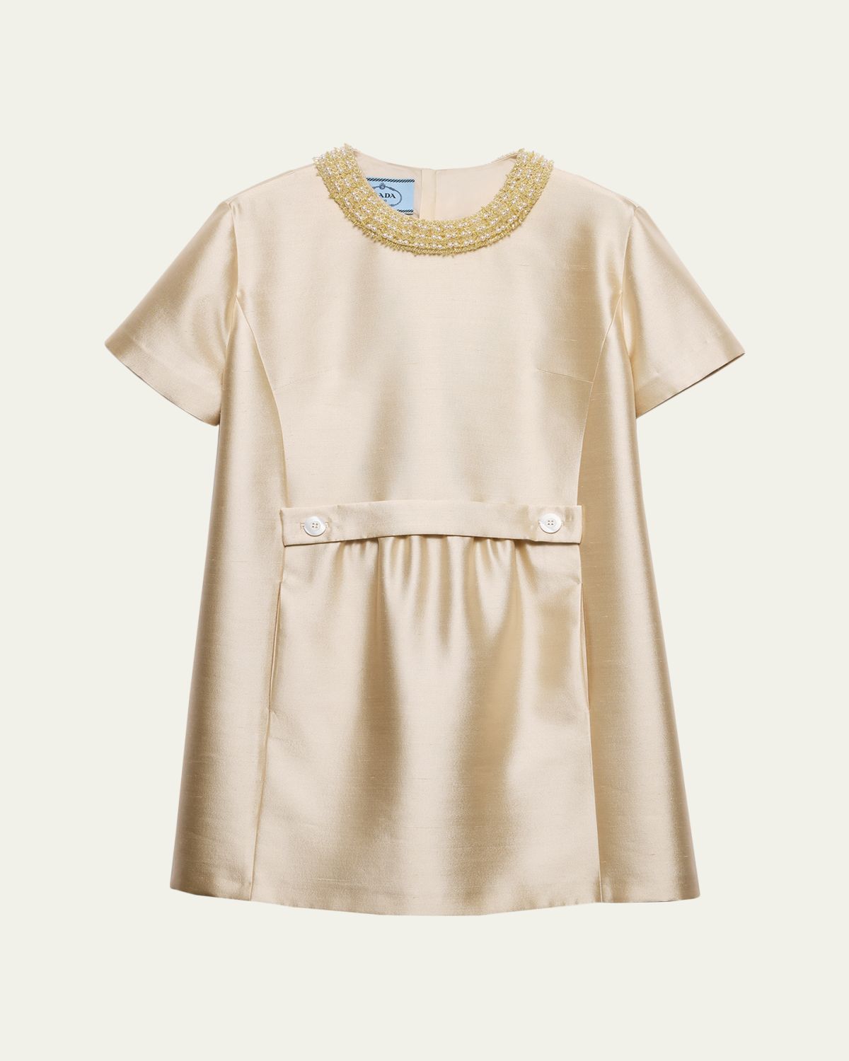 Prada Beaded Gazar Silk Short-Sleeve Mini Dress