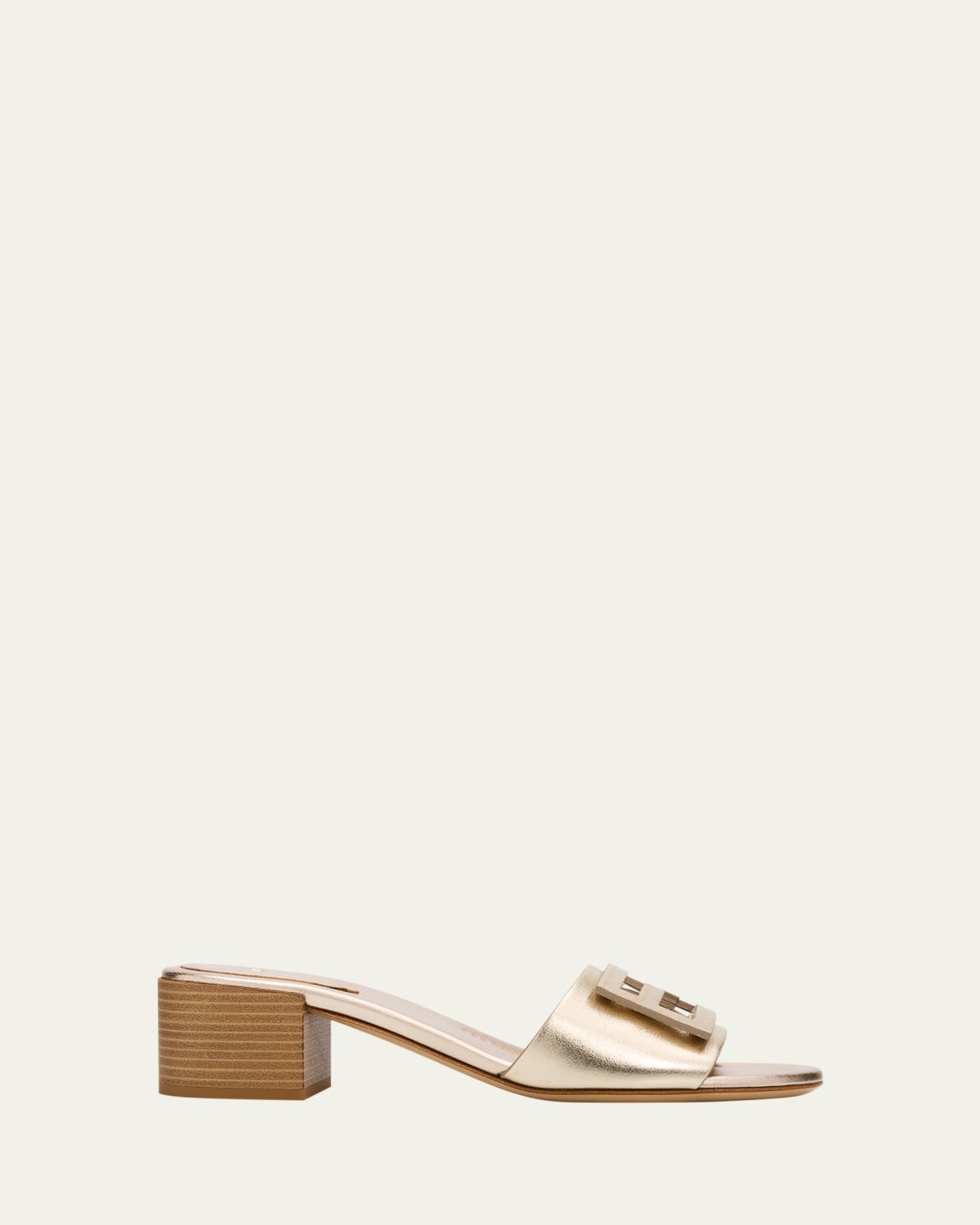 Fendi 45mm Baguette Metallic Leather Mules