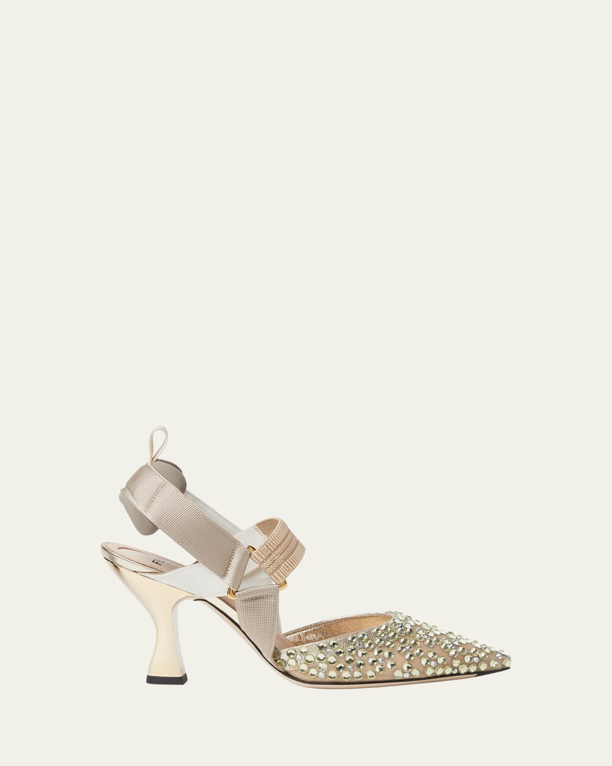 Fendi 85mm Colibri Embellished Mesh Slingback Pumps