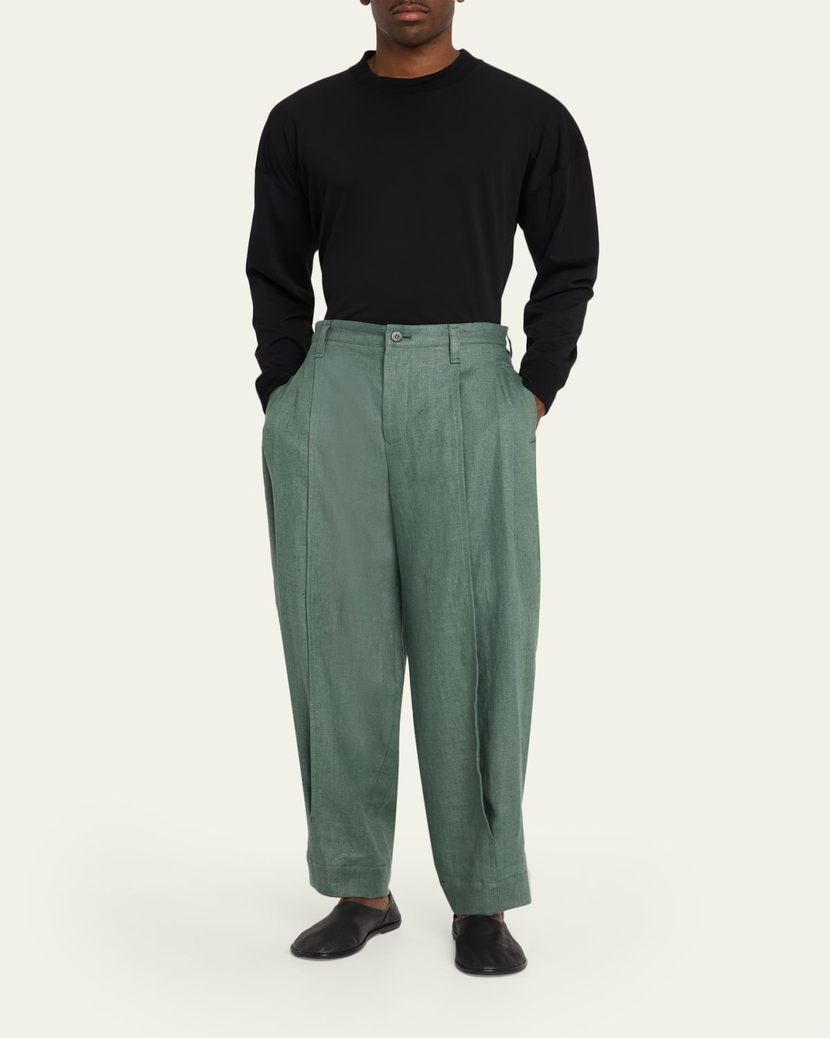 IM MEN Men's Linen Pleated Tapered-Leg Trousers | Thumbnail 2 IM MEN Men's Linen Pleated Tapered-Leg Trousers | Thumbnail 2