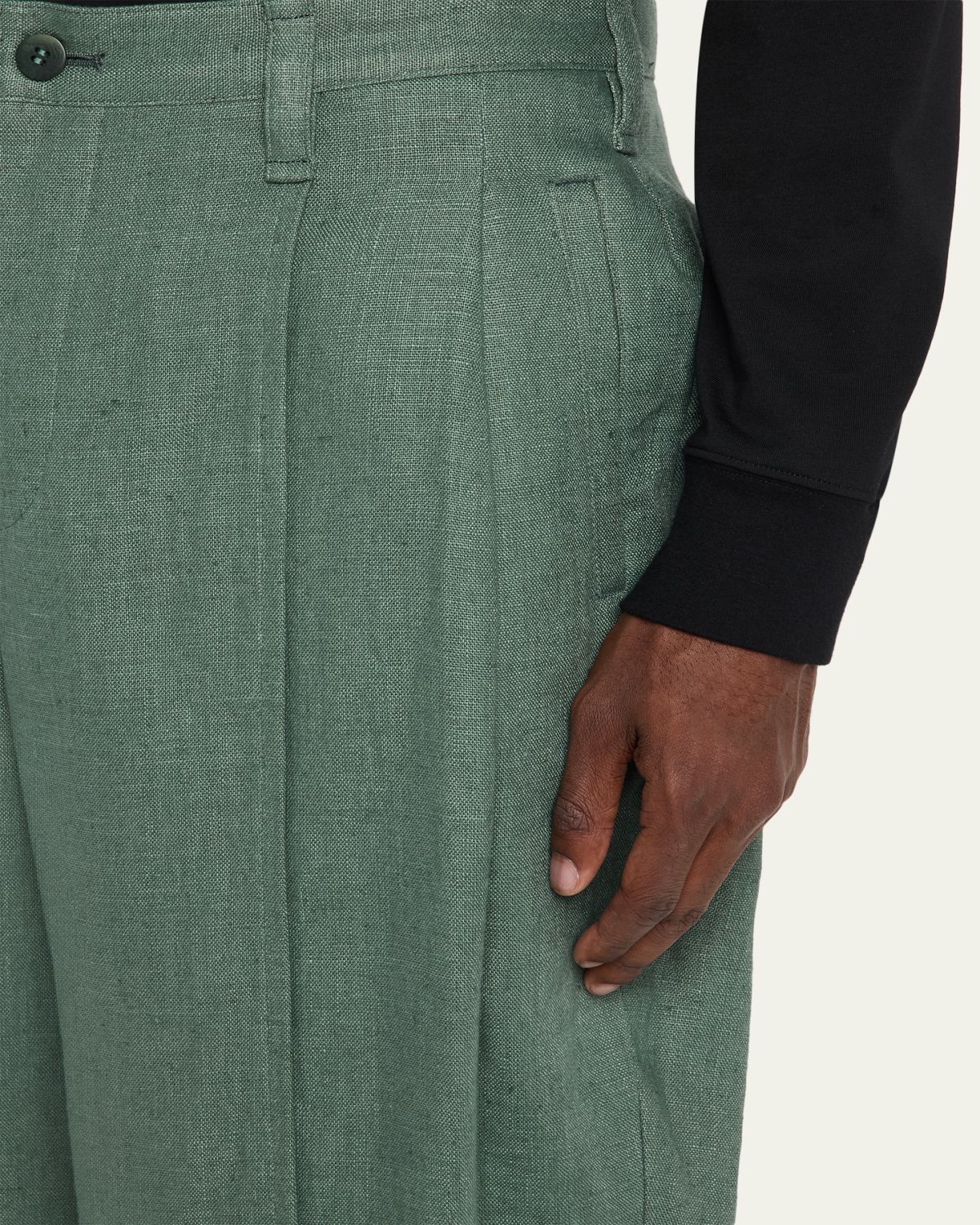 IM MEN Men's Linen Pleated Tapered-Leg Trousers | Thumbnail 5 IM MEN Men's Linen Pleated Tapered-Leg Trousers | Thumbnail 5