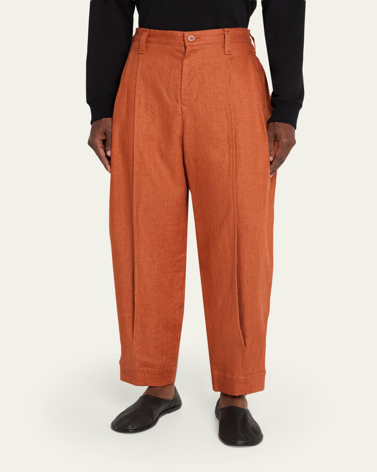 IM MEN Men's Linen Pleated Tapered-Leg Trousers | Thumbnail 4 IM MEN Men's Linen Pleated Tapered-Leg Trousers | Thumbnail 4