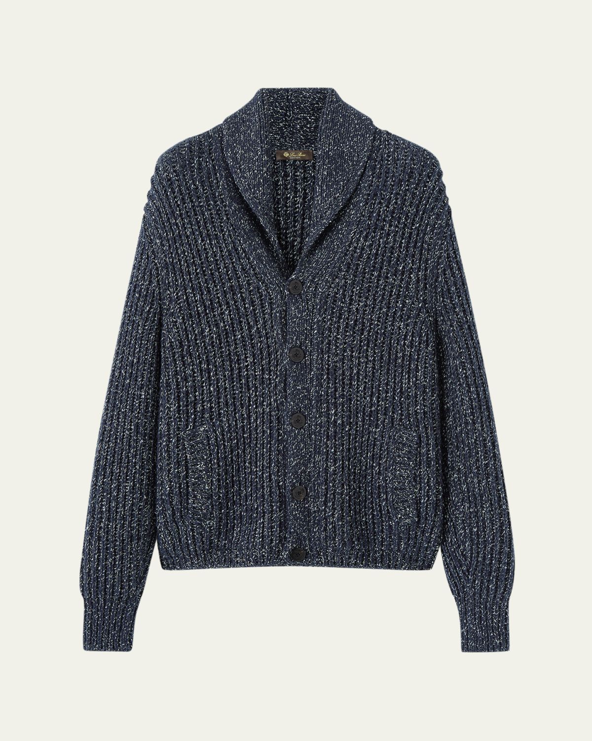 Loro Piana Men's Goletta Cotton Rib Melange Cardigan