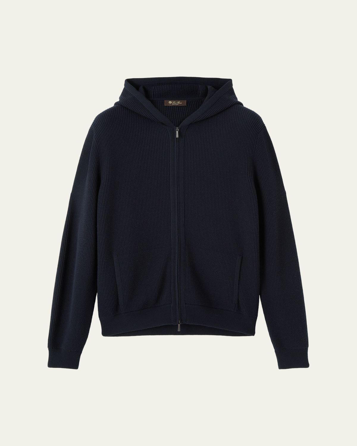 Loro Piana Men's Sloop Wool Rib Full-Zip Hoodie