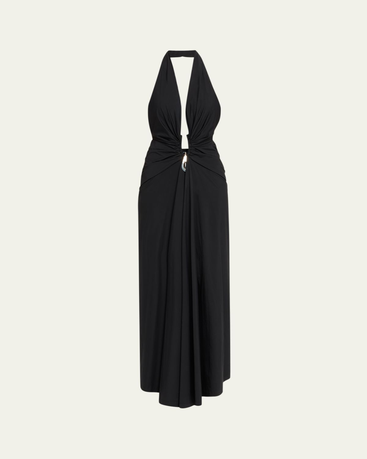 Christopher Esber Crystal Pendant Plunging Halter Maxi Dress