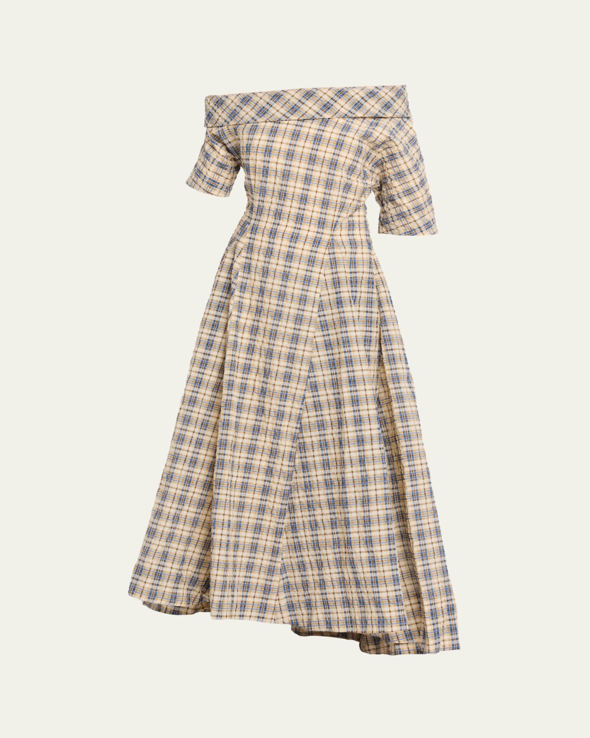 BERNADETTE Bowery Off-The-Shoulder Check Seersucker Asymmetric Dress | Thumbnail 6
