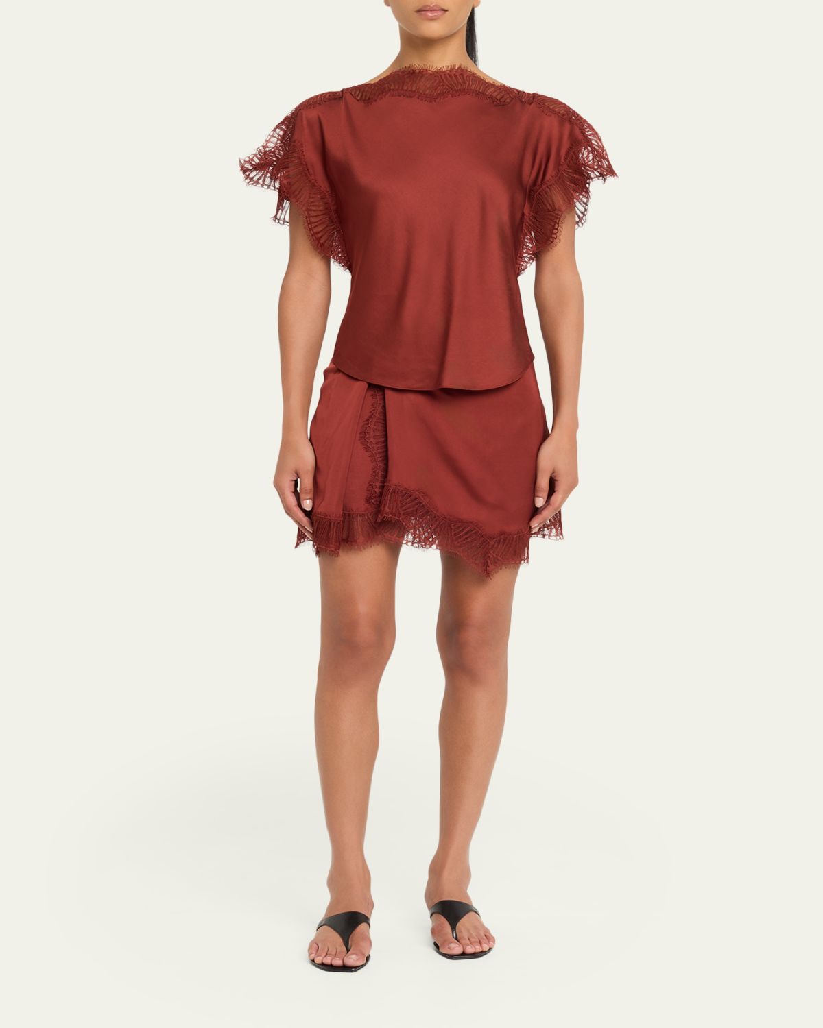 A.L.C. Dion Satin Lace-Trim Mini Skirt | Thumbnail 2 A.L.C. Dion Satin Lace-Trim Mini Skirt | Thumbnail 2