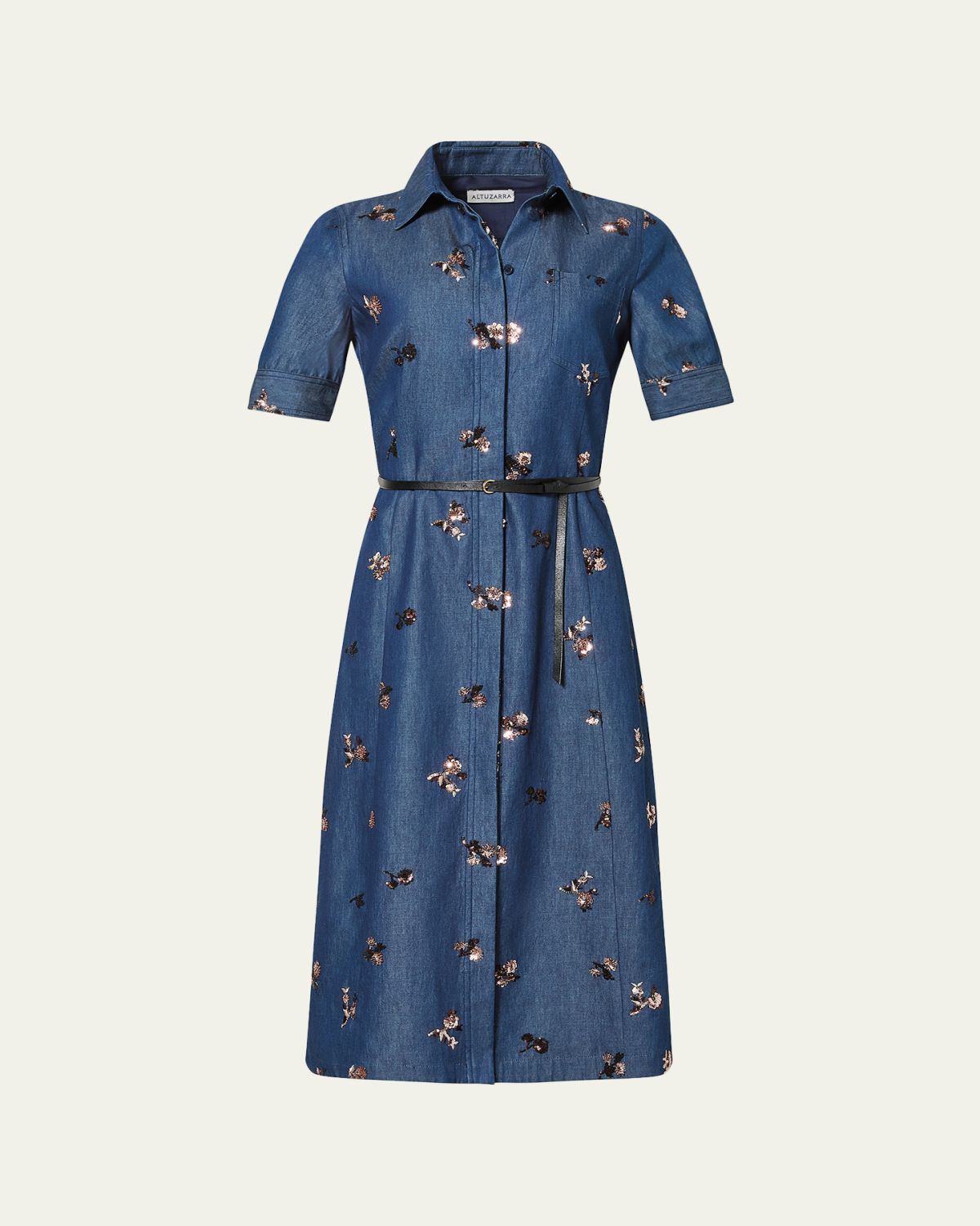 Altuzarra Kieran Sequined Floral Denim Midi Shirtdress With Belt | Thumbnail 6 Altuzarra Kieran Sequined Floral Denim Midi Shirtdress With Belt | Thumbnail 6