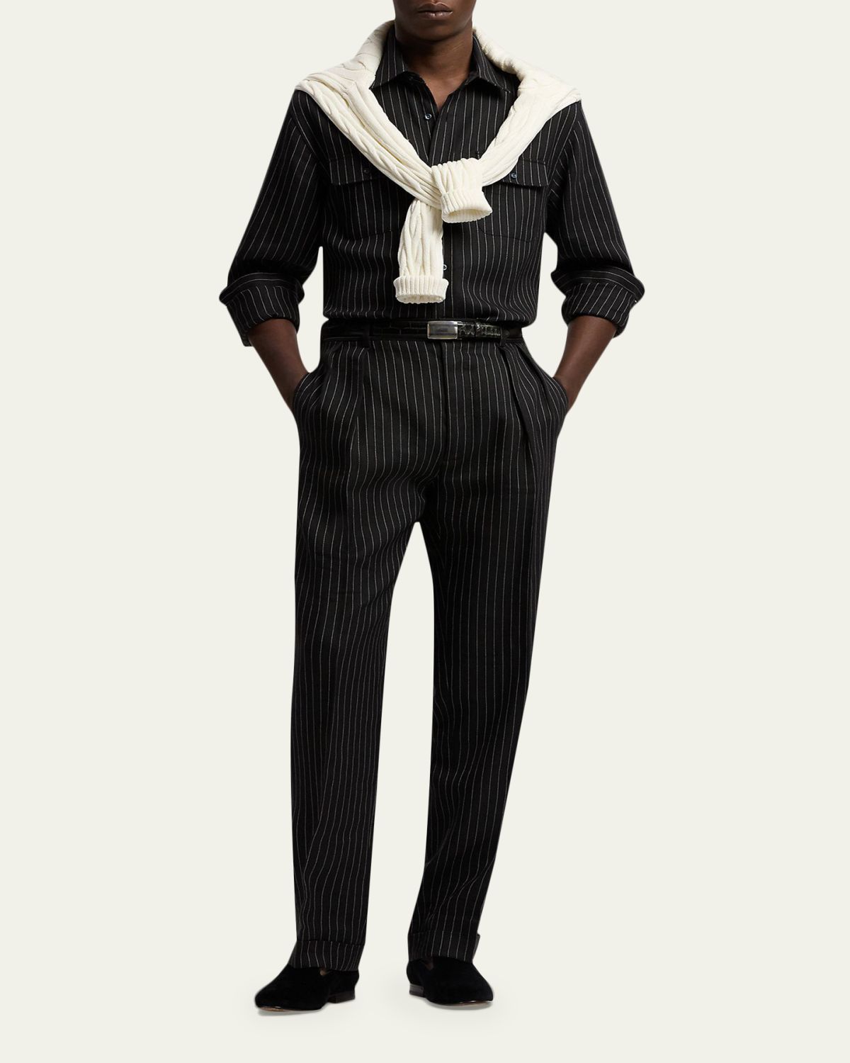 Ralph Lauren Purple Label Men's Pinstripe Wool/Linen Sport Shirt | Thumbnail 2 Ralph Lauren Purple Label Men's Pinstripe Wool/Linen Sport Shirt | Thumbnail 2