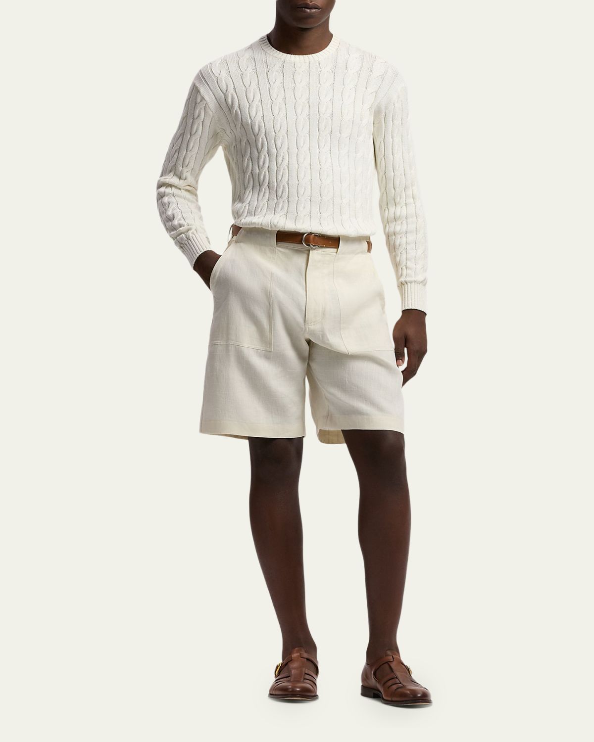 Ralph Lauren Purple Label Men's Cotton and Silk Cable Knit Crewneck Sweater | Thumbnail 2 Ralph Lauren Purple Label Men's Cotton and Silk Cable Knit Crewneck Sweater | Thumbnail 2
