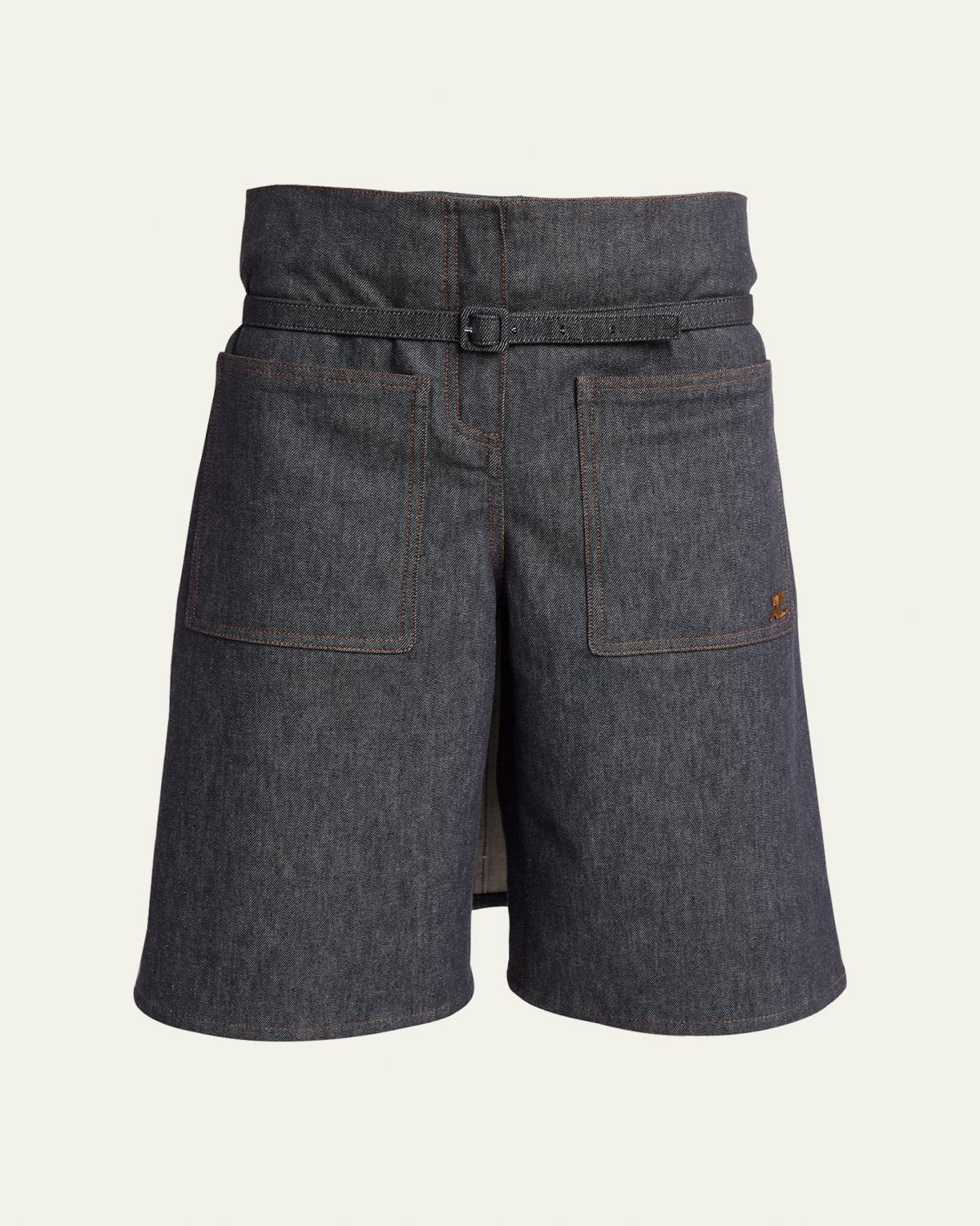 Courreges Denim Back Panel Bermuda Shorts With Belt