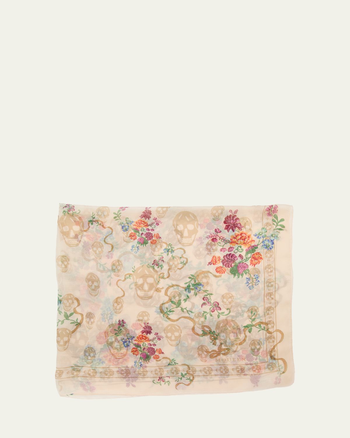 McQueen Floral Skull Silk Scarf