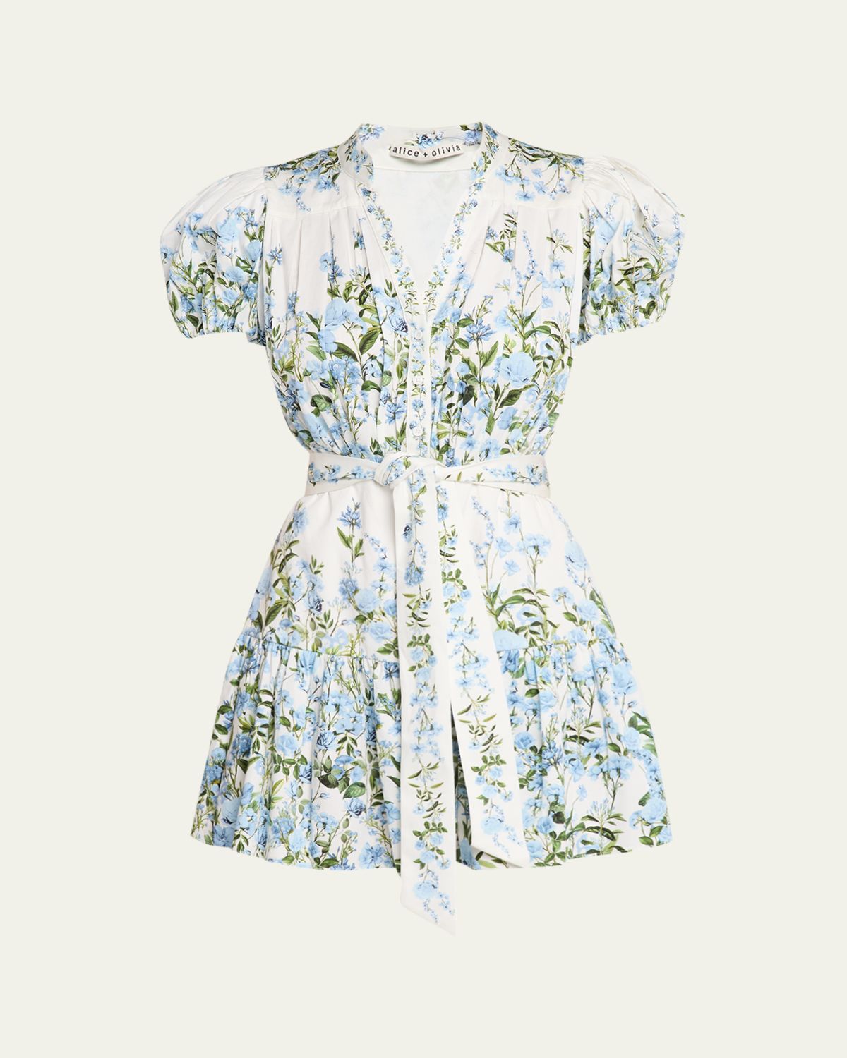 ALICE + OLIVIA Cora Short-Sleeve Tiered Mini Shirtdress | Thumbnail 6 ALICE + OLIVIA Cora Short-Sleeve Tiered Mini Shirtdress | Thumbnail 6