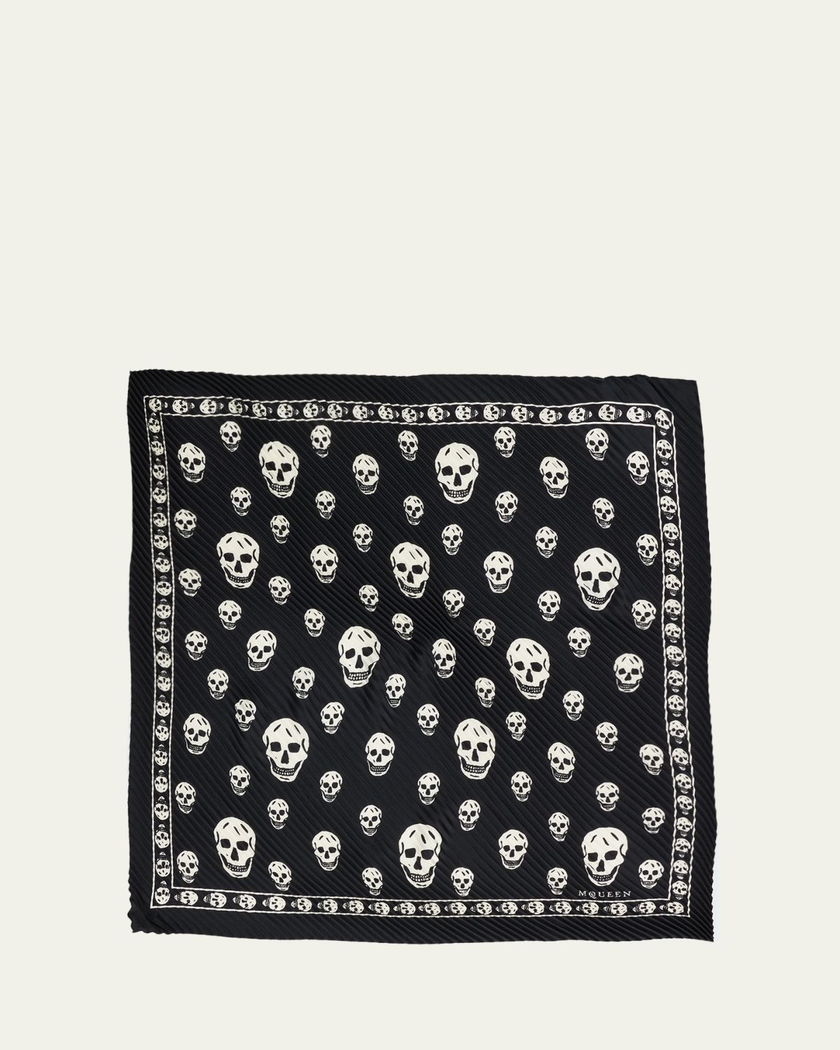 McQueen Pleated Silk Skull Scarf - Women's Accessories