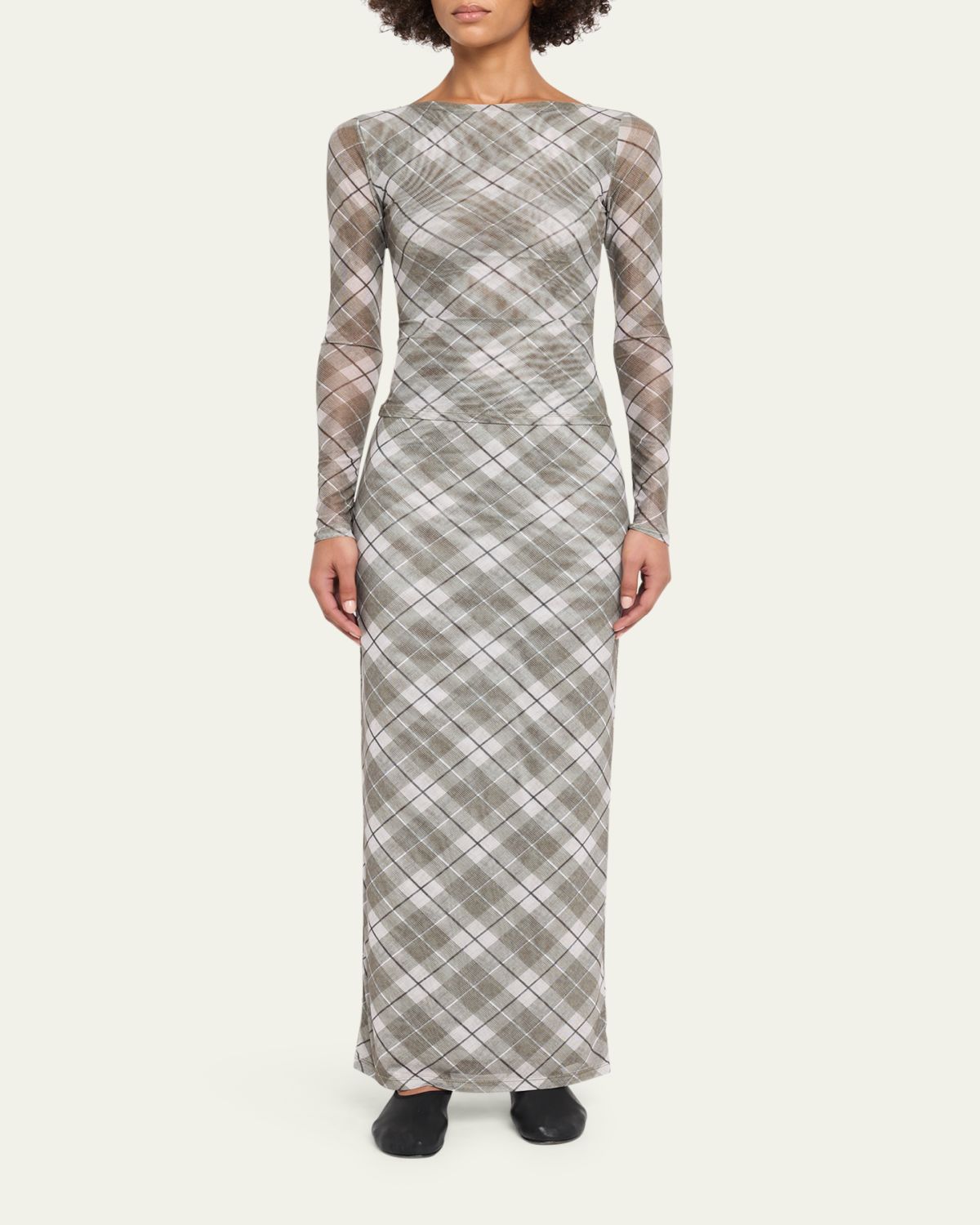 Ronny Kobo Flume Plaid-Print Mesh Top | Thumbnail 2