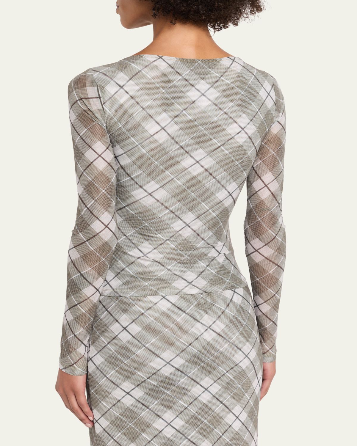 Ronny Kobo Flume Plaid-Print Mesh Top | Thumbnail 3