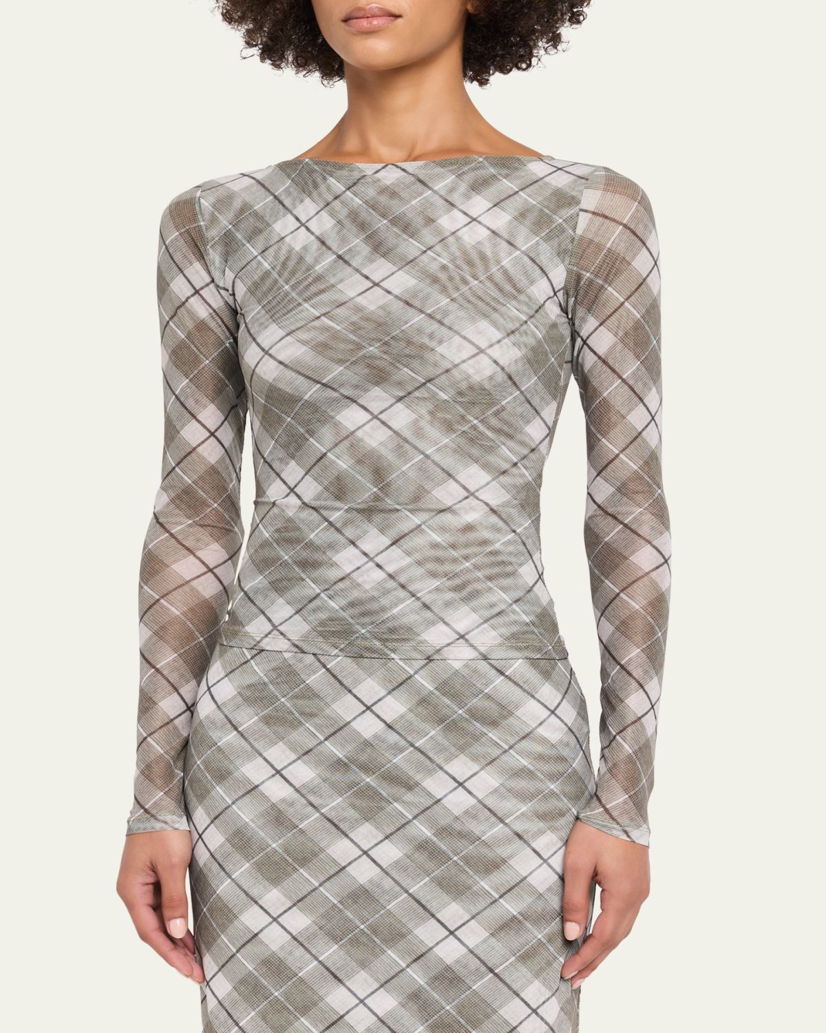 Ronny Kobo Flume Plaid-Print Mesh Top | Thumbnail 4