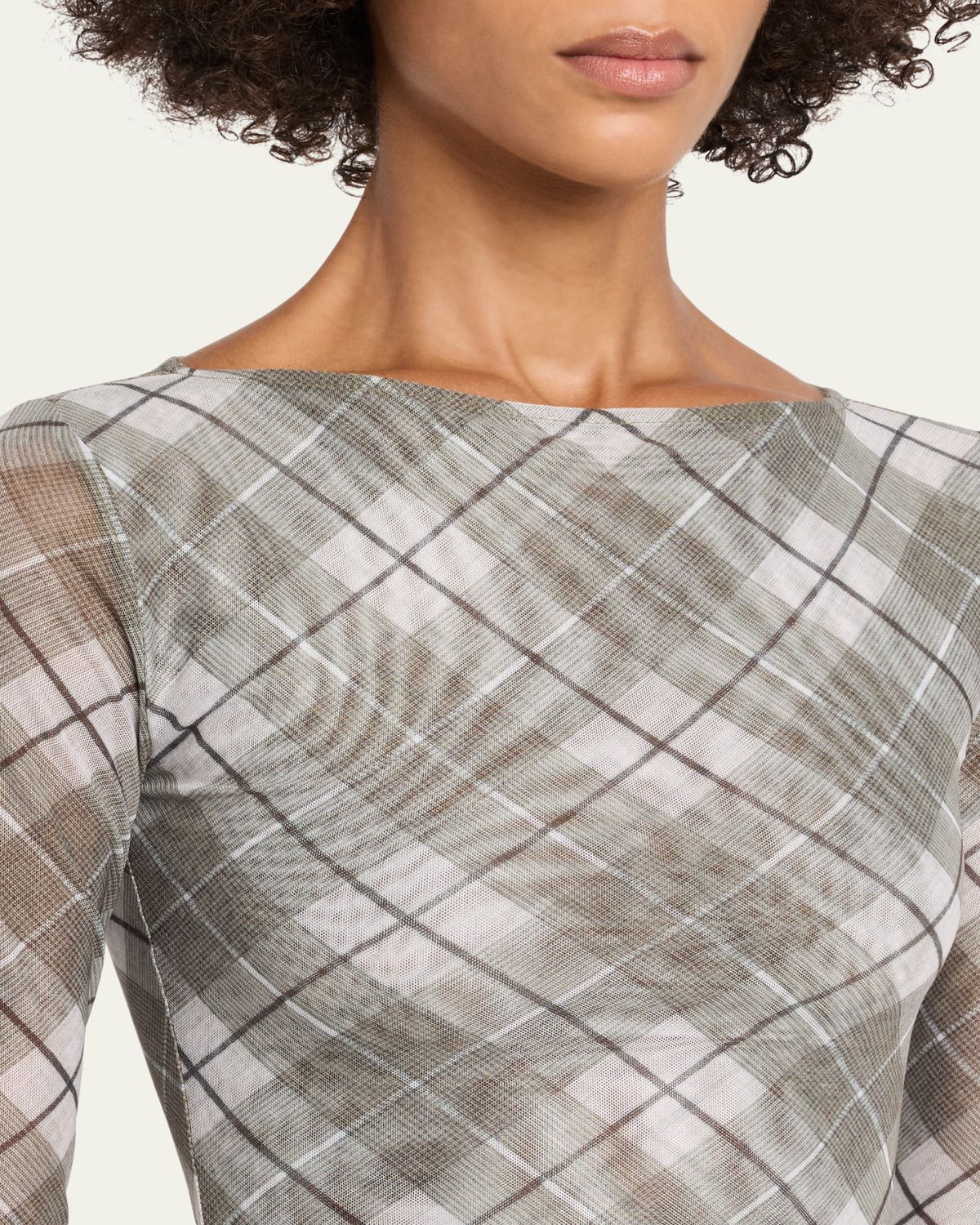 Ronny Kobo Flume Plaid-Print Mesh Top | Thumbnail 5