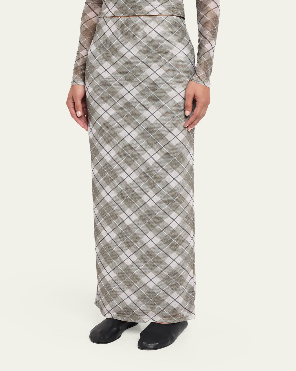 Ronny Kobo Azana Plaid-Print Mesh Maxi Skirt | Thumbnail 4 Ronny Kobo Azana Plaid-Print Mesh Maxi Skirt | Thumbnail 4