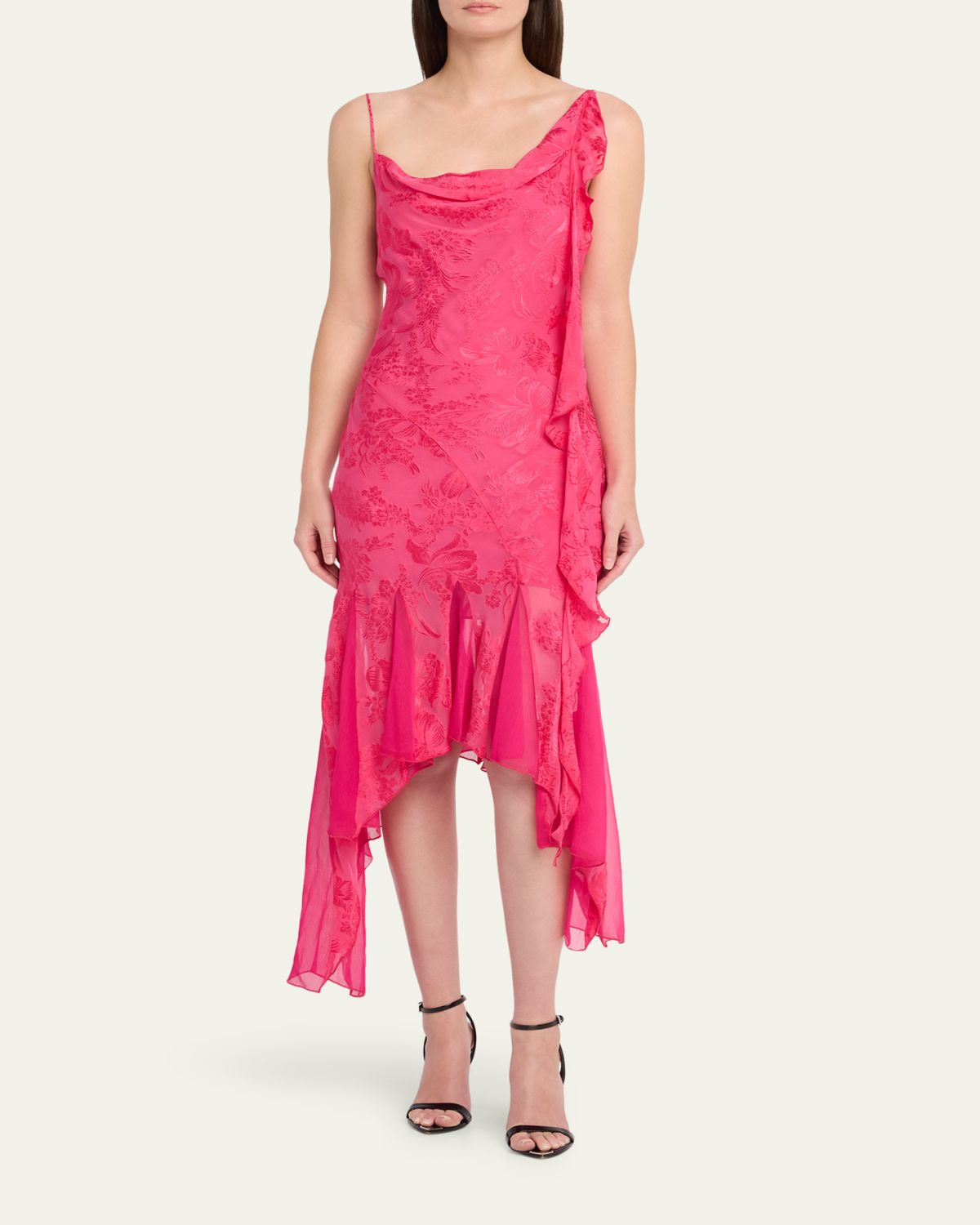 Ronny Kobo Aeris Draped Floral Jacquard Godet Midi Dress | Thumbnail 2 Ronny Kobo Aeris Draped Floral Jacquard Godet Midi Dress | Thumbnail 2
