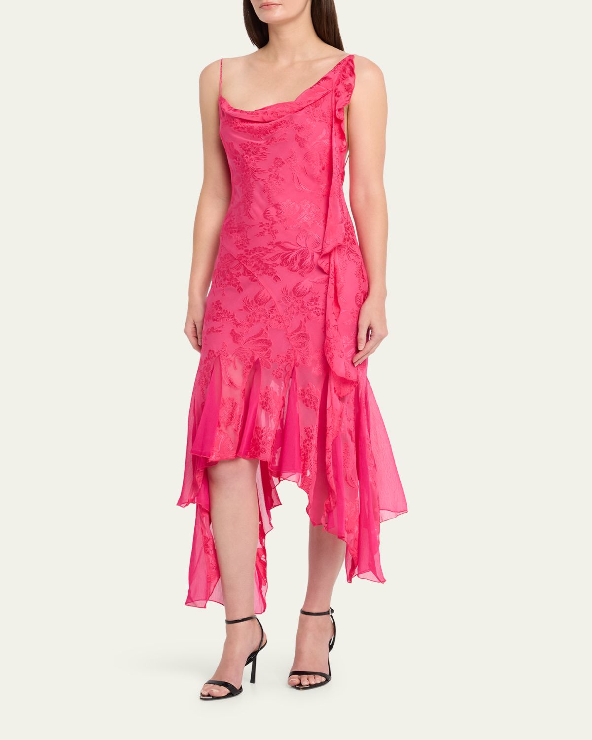 Ronny Kobo Aeris Draped Floral Jacquard Godet Midi Dress | Thumbnail 4 Ronny Kobo Aeris Draped Floral Jacquard Godet Midi Dress | Thumbnail 4