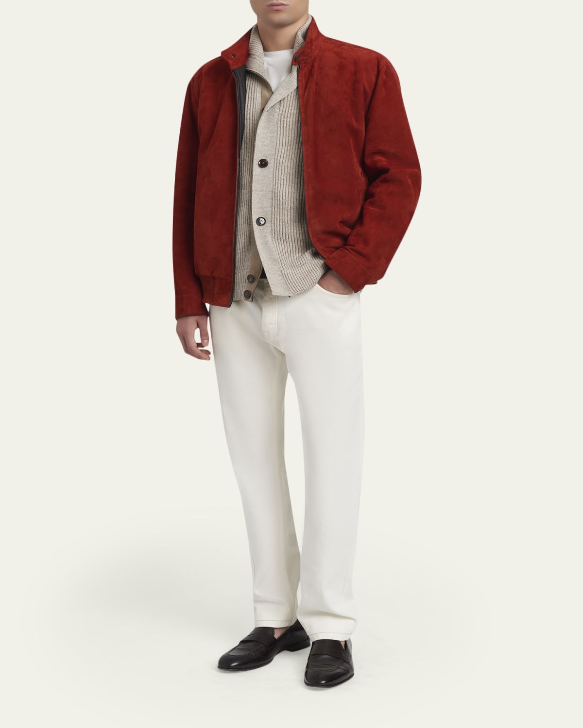Brioni Men's Leather Stand-Collar Blouson | Thumbnail 2 Brioni Men's Leather Stand-Collar Blouson | Thumbnail 2