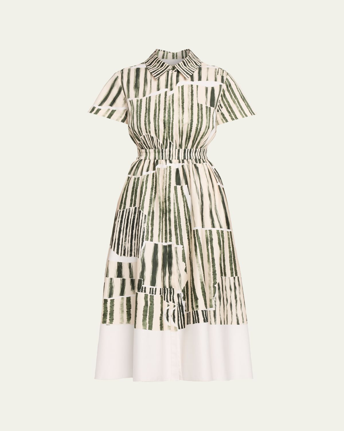 Jason Wu Collection Stripe Collage-Print Short-Sleeve Midi Shirtdress