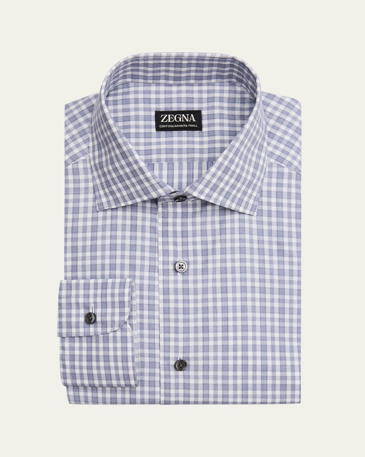 ZEGNA Men's Centoquaranta Twill Cotton Plaid Dress Shirt
